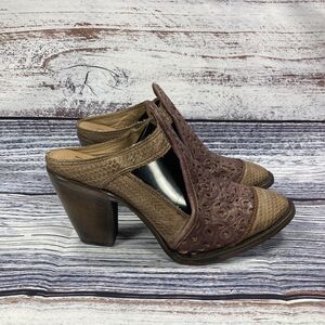 Corral Rachelle C3170 Brown Leather Tooled Cut Out Mules Booties, Women’s 8